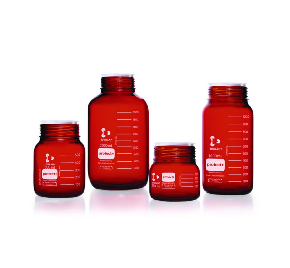 Laborflaschen protect+ DURAN®, GLS80, mit Retrace code, braun Laborflaschen protect+ DURAN®, GLS80, mit Retrace code, braun