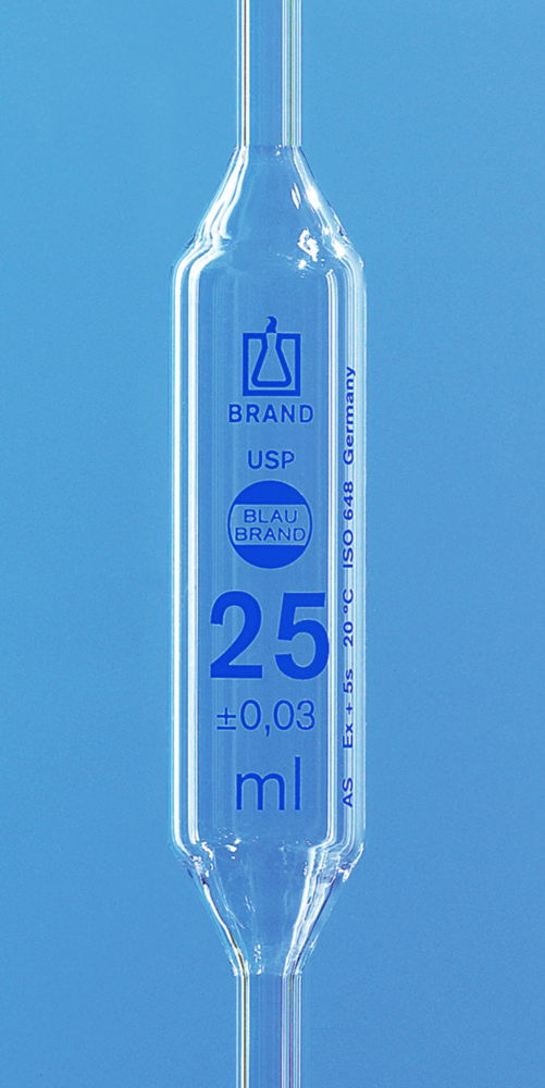 Vollpipetten, USP, AR-GLAS®, Klasse AS, 1 Marke, blau graduiert, mit USP-Einzelzertifikat