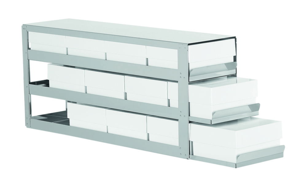 Racks mit Schubladen für Gefrierschränke, Edelstahl, für Boxen mit 75 mm Höhe Racks mit Schubladen für Gefrierschränke, Edelstahl, für Boxen mit 75 mm Höhe