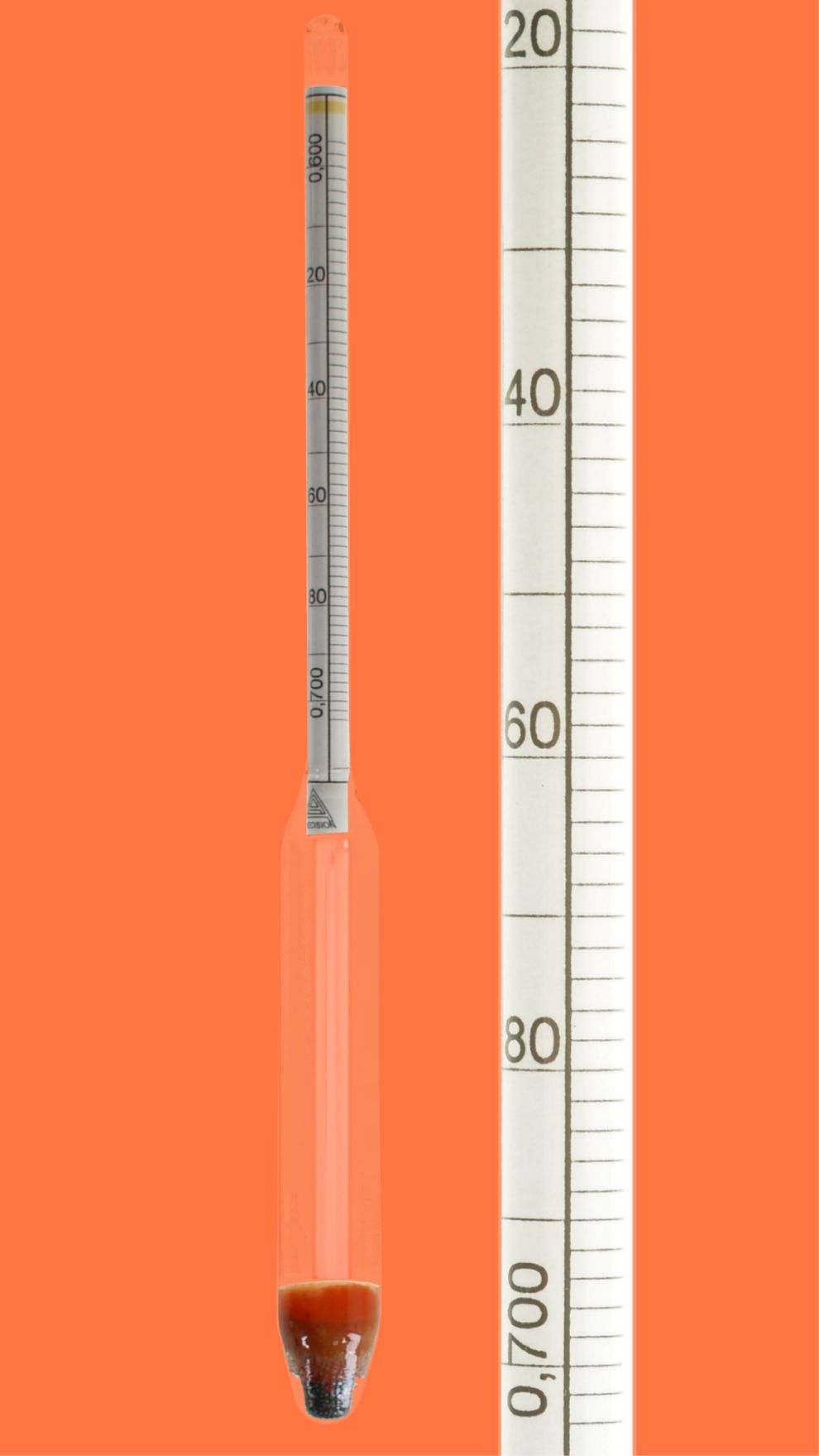 Aräometer, DIN 12791, M100, 1,10-1,20:0,0020g/cm³, Bezugstemp. 20°C, ohne Thermometer