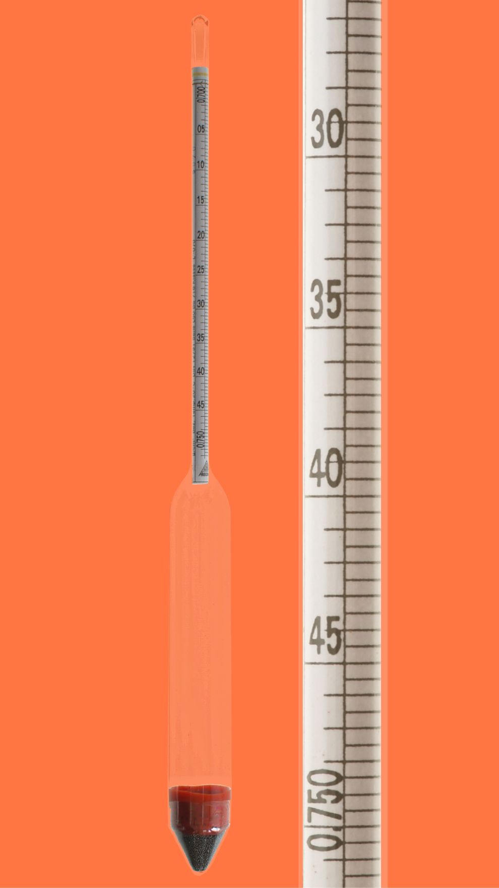 Aräometer, DIN 12791, L50, 1,95-2,00:0,0005g/cm³, Bezugstemp. 20°C, ohne Thermometer