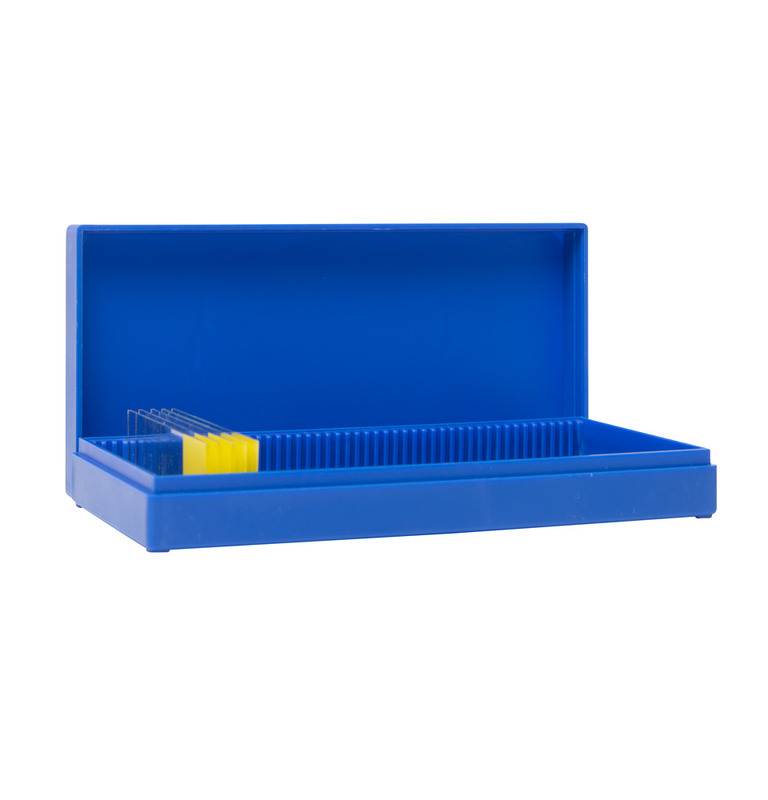Objektträgerboxen, PS, blau, f. 50, 1 Stück