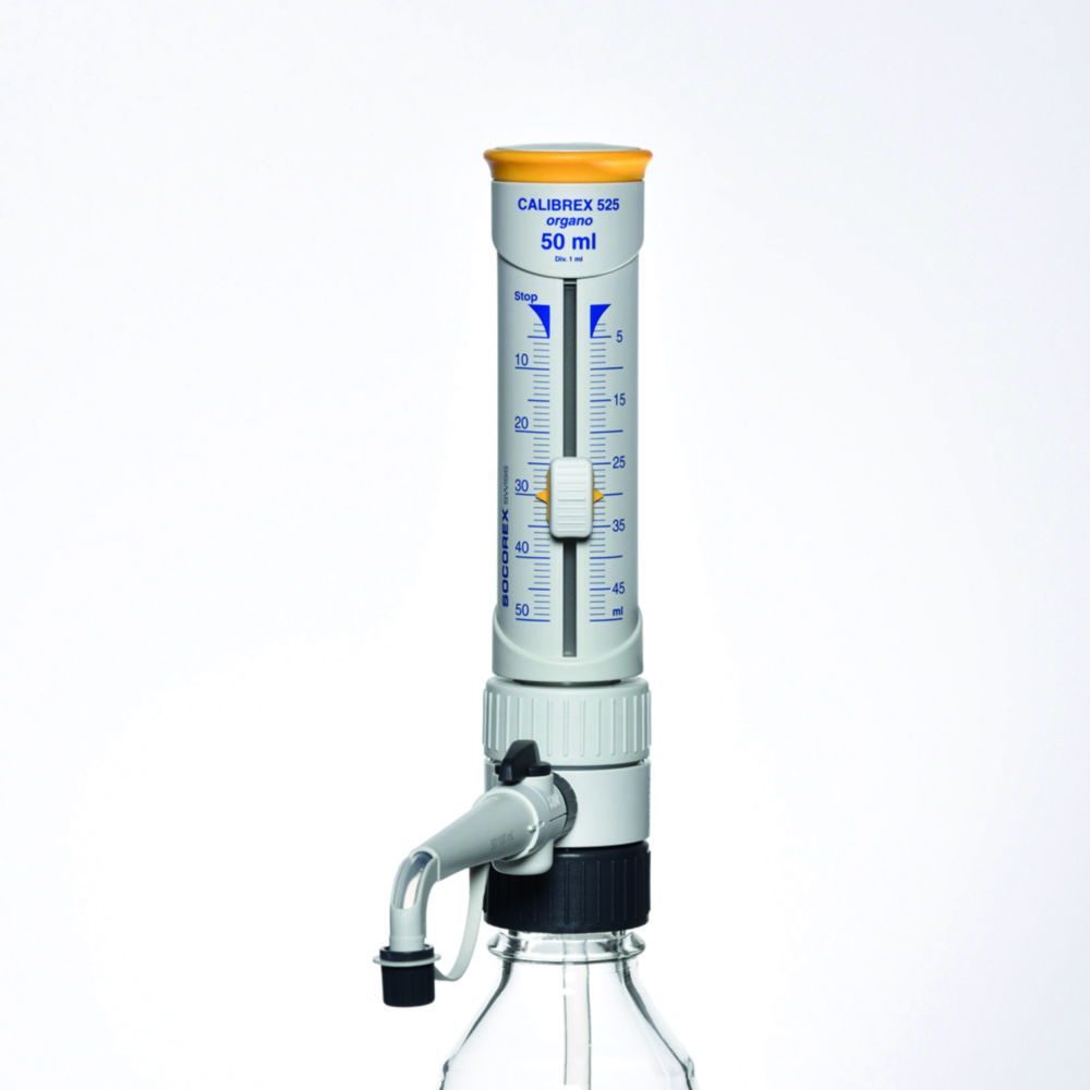 Flaschenaufsatz-Dispenser Calibrex™ organo 525, mit Fluidkontroll-System Flaschenaufsatz-Dispenser Calibrex™ organo 525, mit Fluidkontroll-System