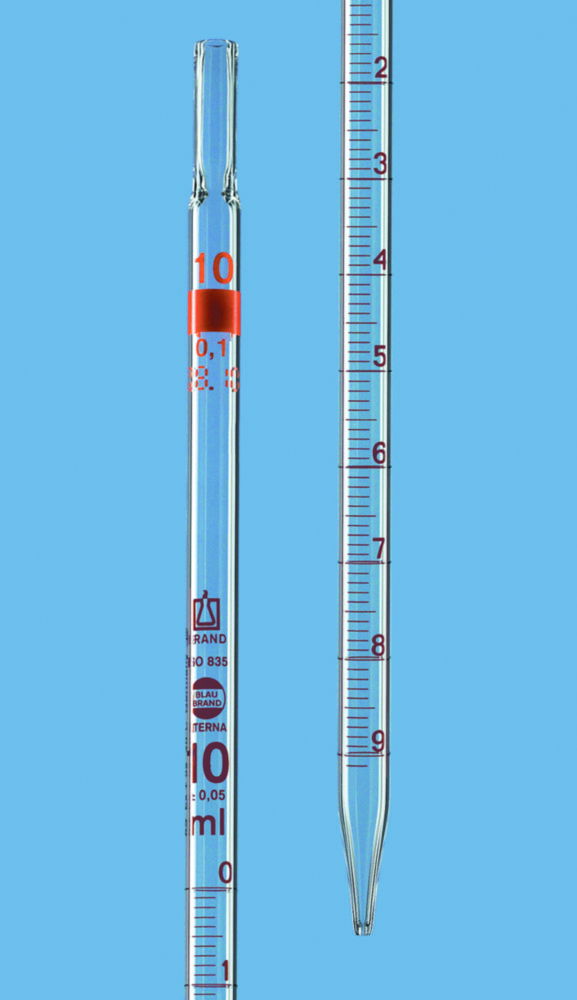 Messpipette mit völligem Ablauf, AR-GLAS®, Klasse AS, braun graduiert, inkl. DAkkS-Kalibrierschein Messpipette mit völligem Ablauf, AR-GLAS®, Klasse AS, braun graduiert, inkl. DAkkS-Kalibrierschein