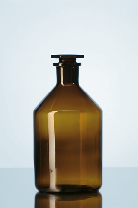 Enghals-Standflasche, NS 24/29, braun, mit Stopfen, Kalk-Soda-Glas, 500 ml