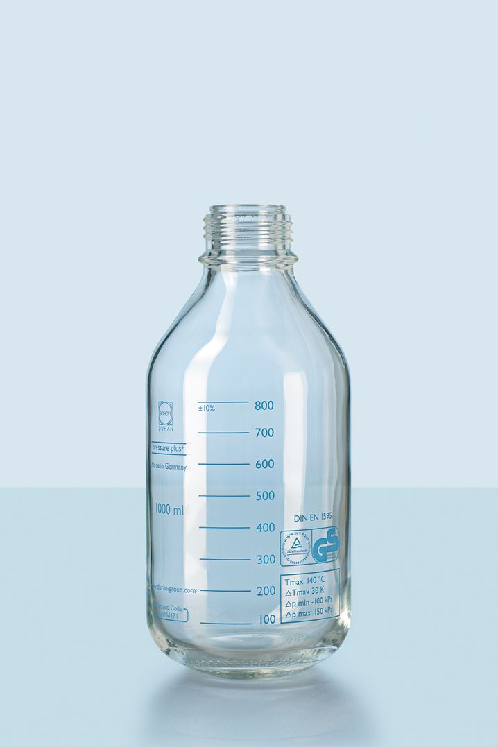 DURAN® GL 45 Laborglasflasche, pressure plus, klar, ohne Verschluss/Ausgießring, 1000 ml