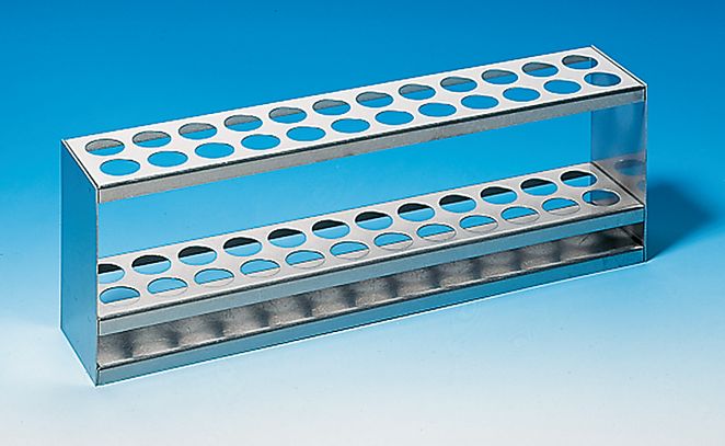 ReagenzGlasgestell 18/10 Stahl, 2 x 10 Bohrungen 14 mm Ø