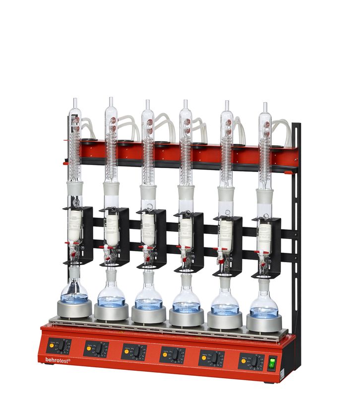 Reihenheizblocksystem für die Soxhlet-Extraktion 30 ml Hahn, komplett für 6 Stellen