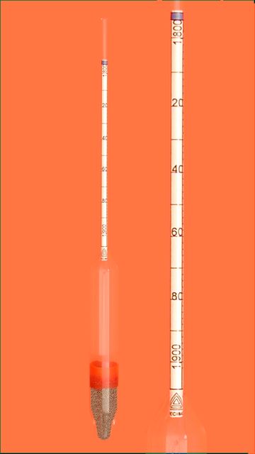 Aräometer, DIN 12791, M100, 1,80-1,90:0,0020g/cm³, Bezugstemp. 20°C, ohne Thermometer