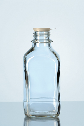 Vierkant-Schraubflasche, enghals, klar, 500 ml, ohne Kappe/Ausgießring, Kalk-Soda-Glas