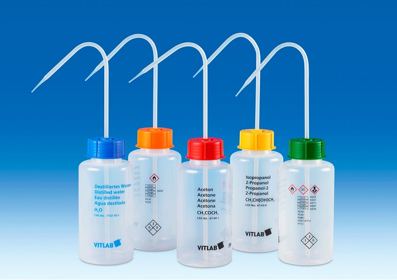 VITsafe Sicherheitsspritzflasche, Weithals, PE-LD, GL 45, PP, Dest.-Wasser, 500 ml