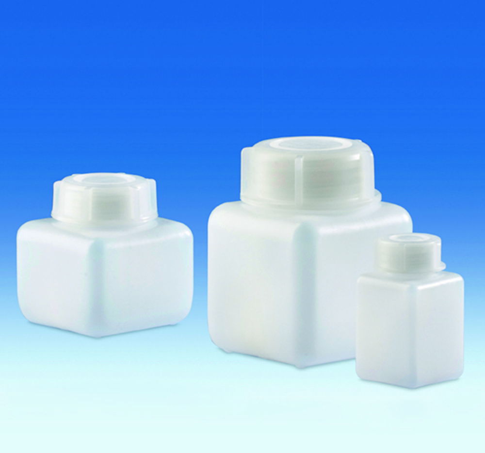 Vierkant-Weithalsflaschen, HDPE, mit Schraubverschluss, LDPE Vierkant-Weithalsflaschen, HDPE, mit Schraubverschluss, LDPE