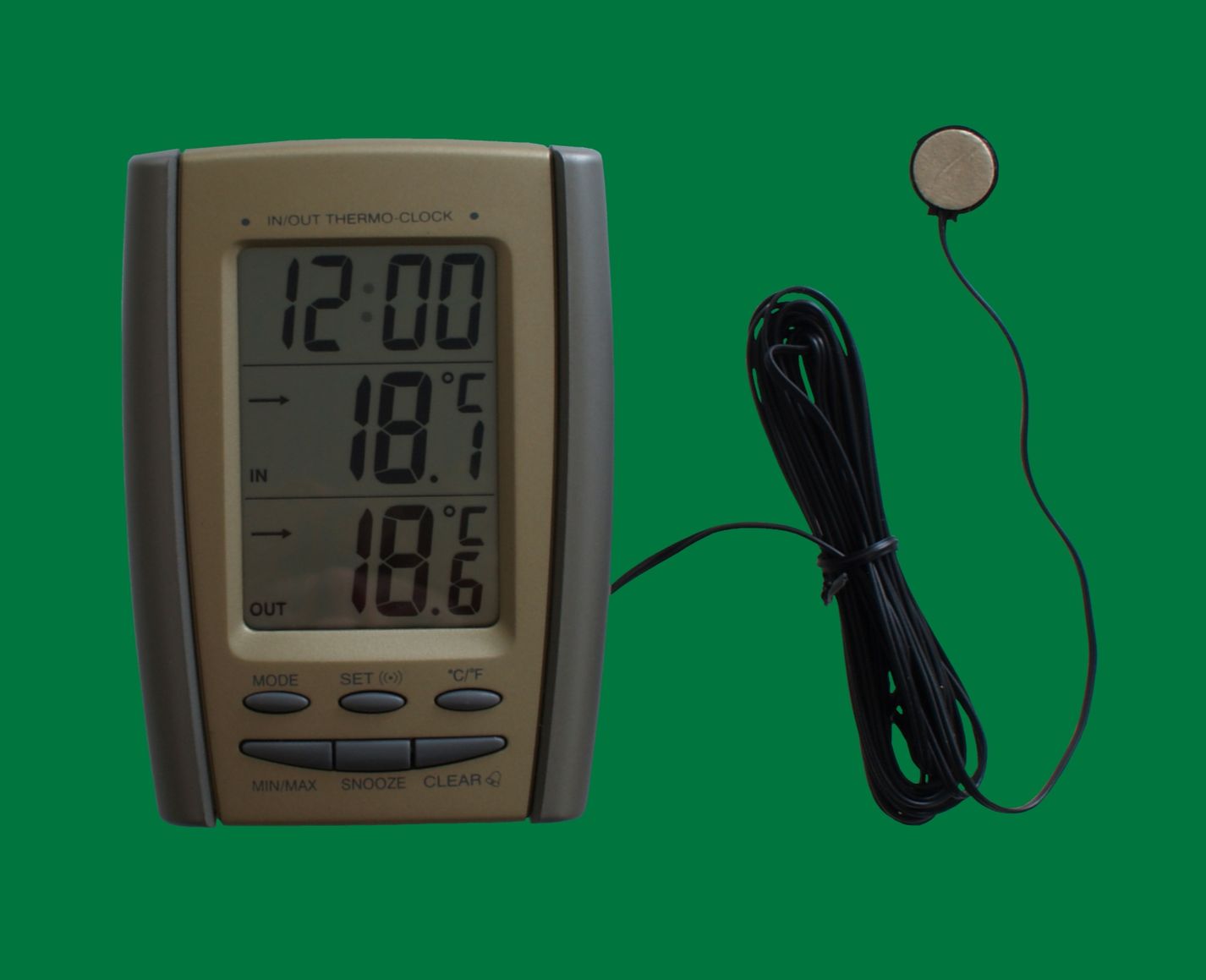 Elektronisches Innen-/Außen- Thermom. Dual Therm Slow, mit Warnlicht und Uhr, -50...+70:0,1°