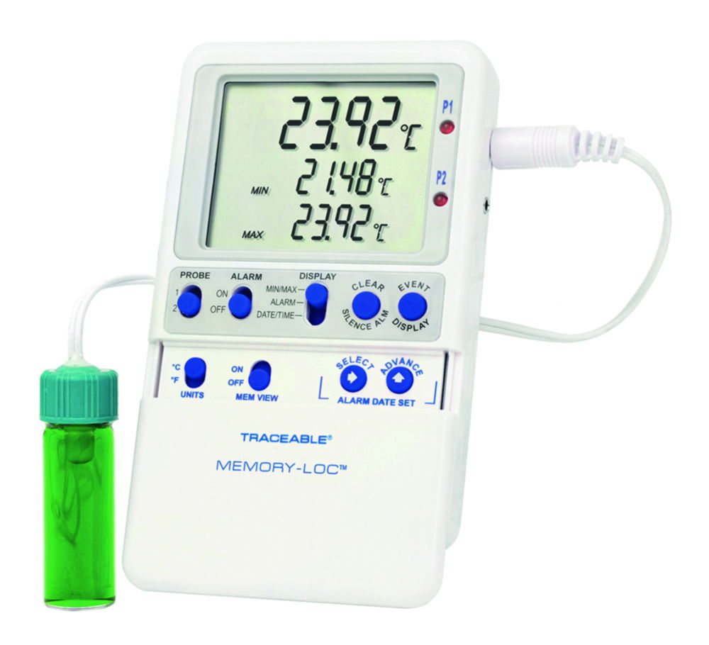 Temperature data logger Traceable® Memory-Loc™, with 1 vaccine bottle probe Temperature data logger Traceable® Memory-Loc™, with 1 vaccine bottle probe